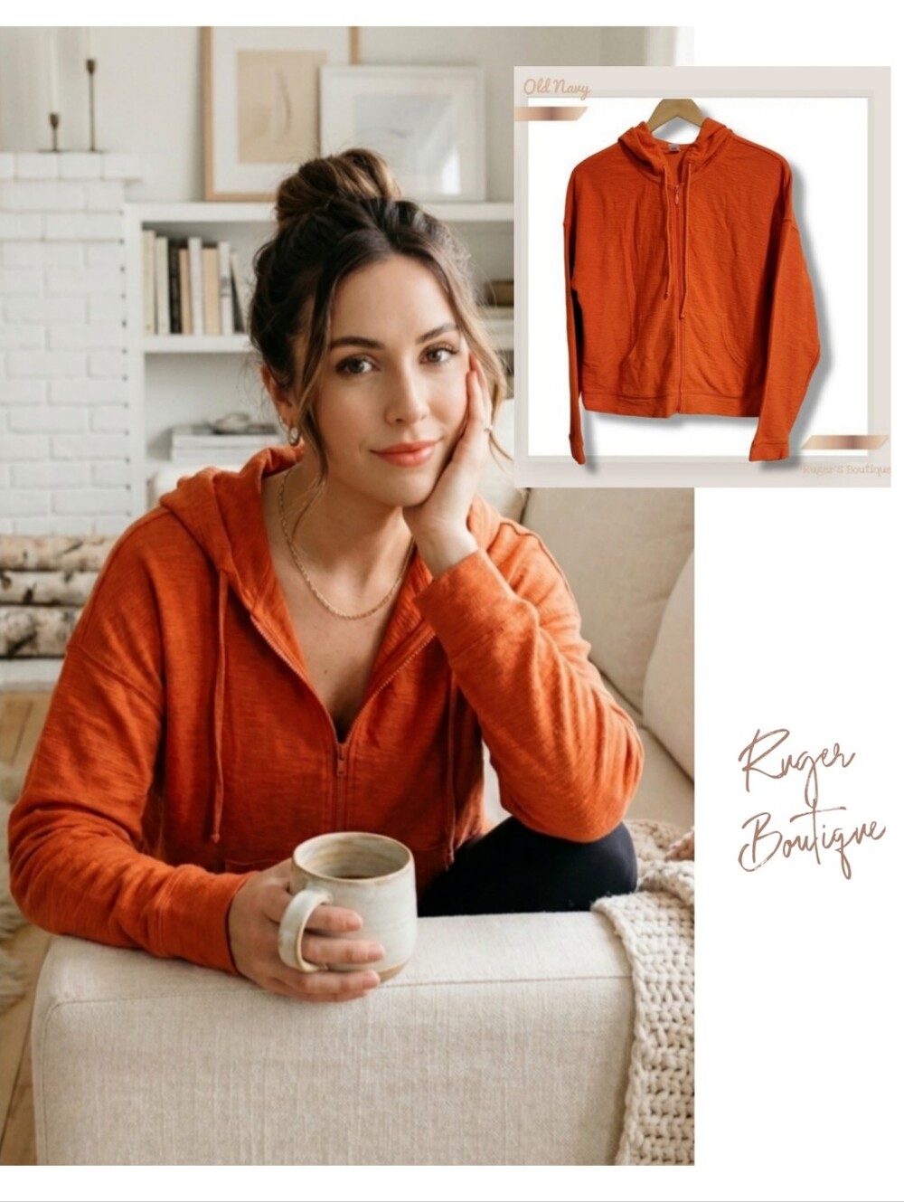 🌿 Large Orange Textured Old Navy Zip-Up Jacket